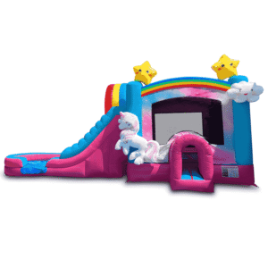 unicorn-rainbow inflatable bounce house with water slide for girls