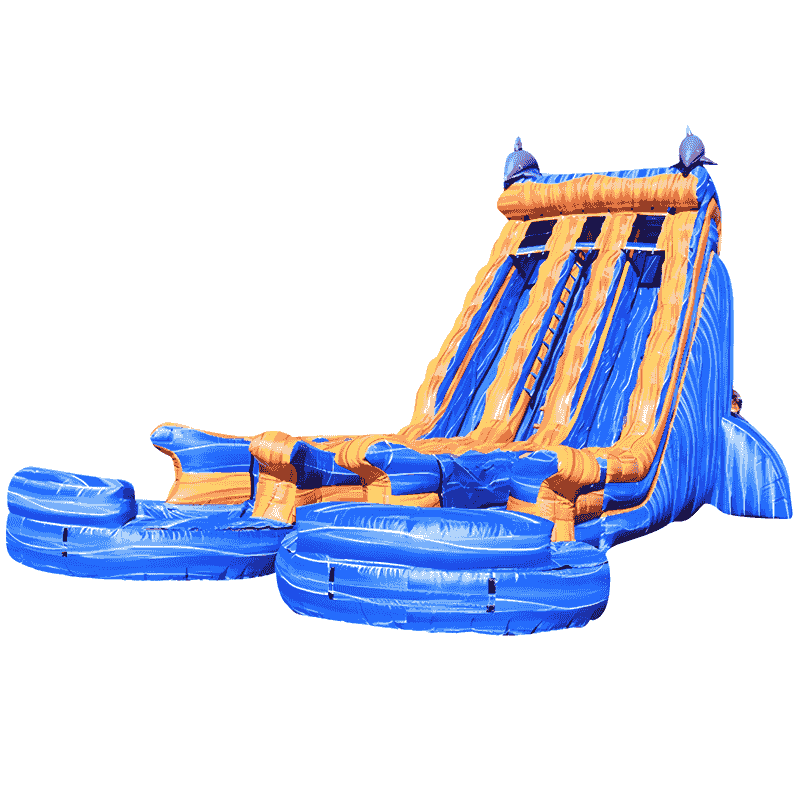 triple-lane-shark-inflatable-water-slide-blue-orange-commercial-grade - Image 2