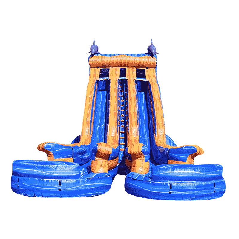 triple-lane-shark-inflatable-water-slide-blue-orange-commercial-grade - Image 3