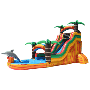 tropical-rainbow-dolphin-inflatable-water-slide-with-palm-trees