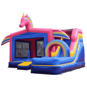 pink blue unicorn rainbow inflatable bounce house with slide commercial grade
