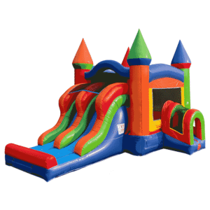 rainbow castle triple slide inflatable bounce house commercial grade