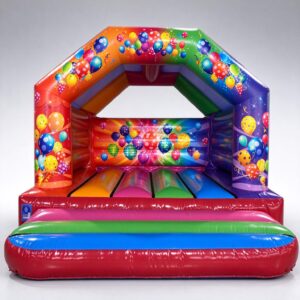 Balloon party theme inflatable bouncy castle with rainbow balloon print, commercial bouncy castle for rental