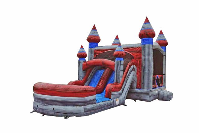 Titanium Bounce House with Dual Lane Wet Slide and basketball hoop