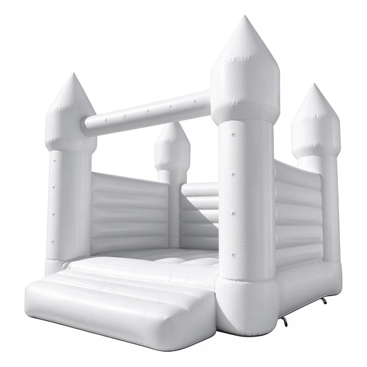 All white wedding castle inflatable bouncy castle with turreted towers for weddings and events